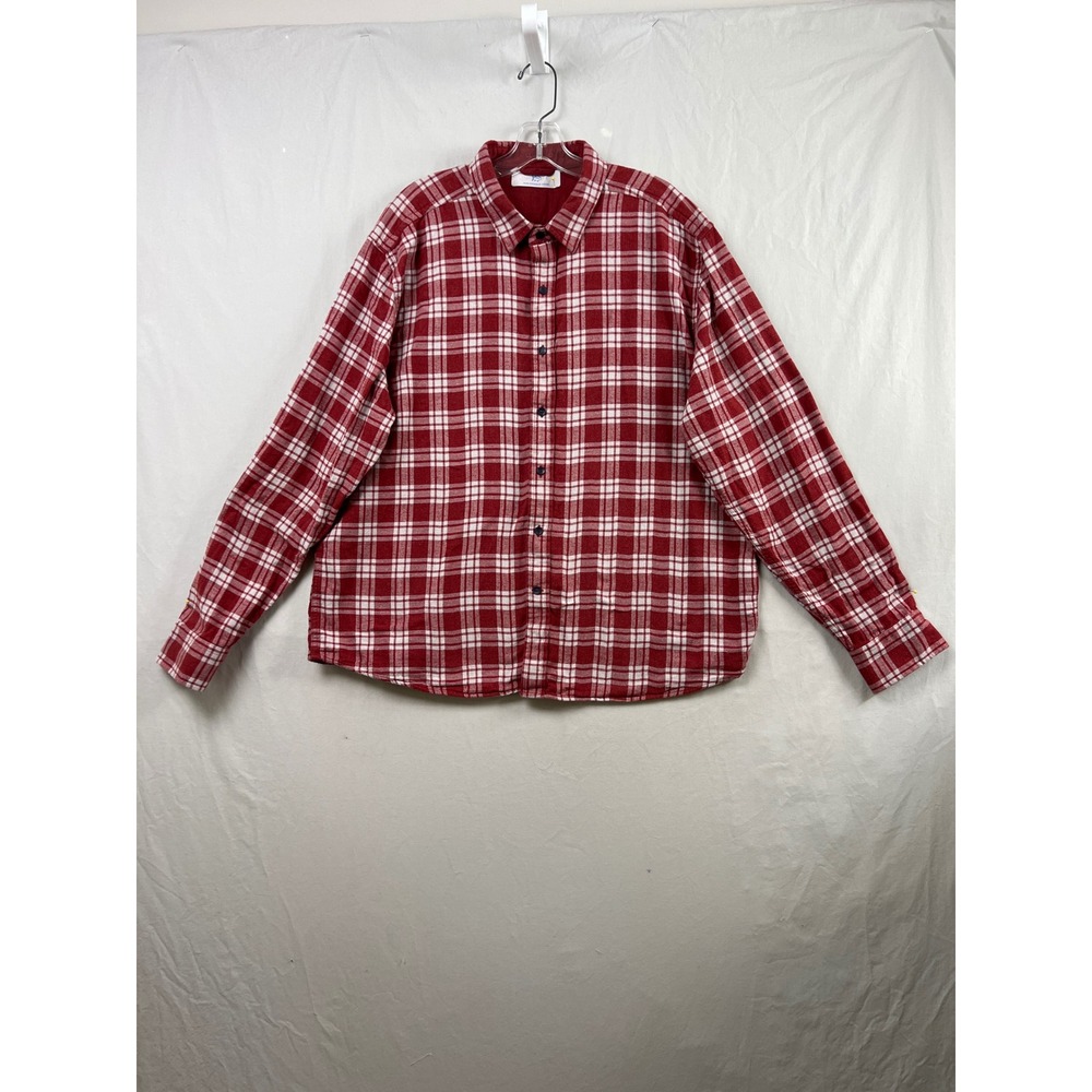Southern Tide Flannel Shirt Men XL Red White Plaid Cotton Long Sleeve Reversible